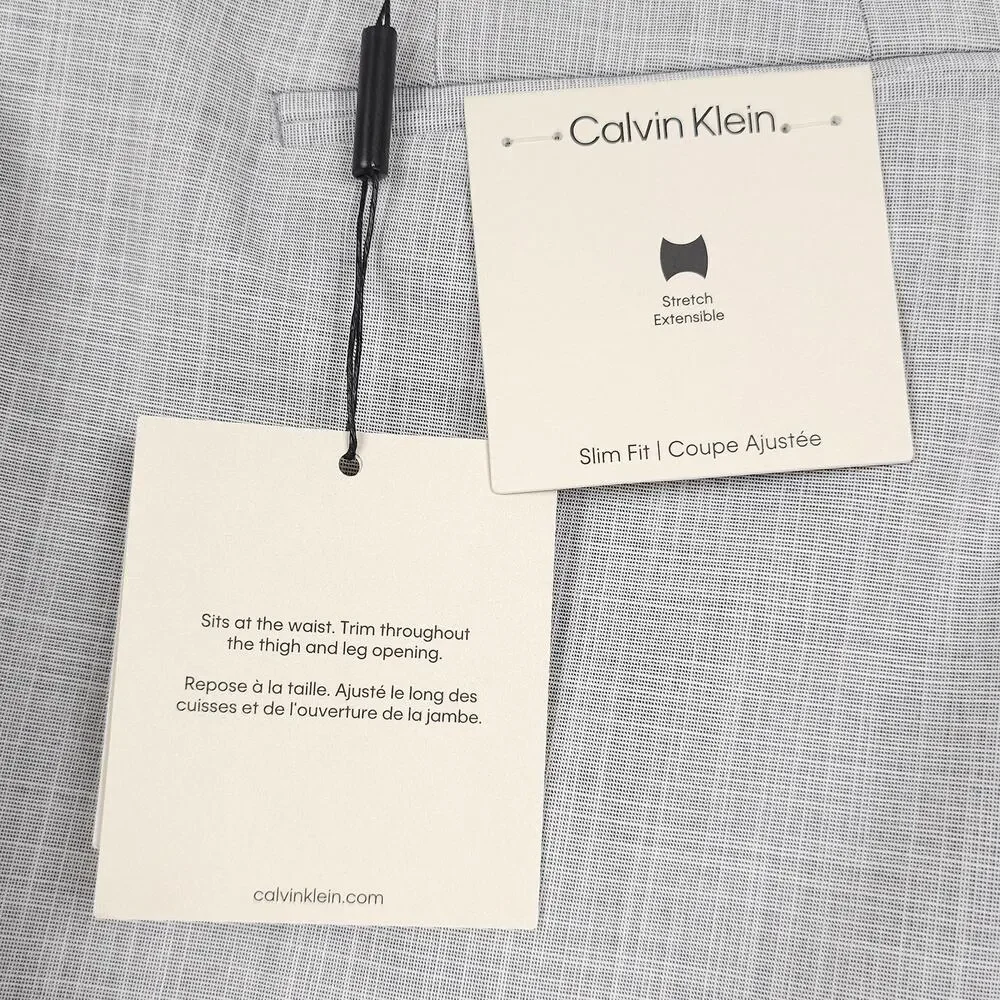 Calvin Klein Mens Slim Fit Dress Pants 42x30 Light Grey Solid Sharkskin Stretch